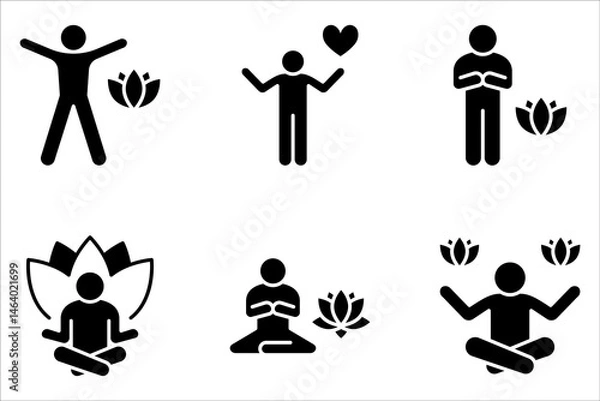 Fototapeta Mental health icon set, outline icons related to psychology, Collection of meditation on white background