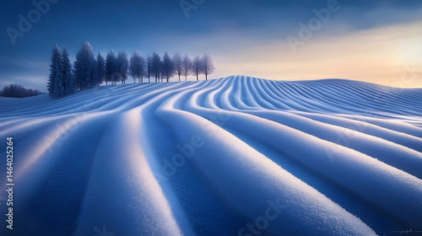 Fototapeta Serene Winter Wonderland: Capturing the Ethereal Beauty of Snow-Covered Landscapes and Pristine Fields