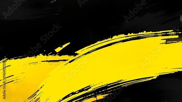 Fototapeta Abstract black and yellow paint strokes background texture design ideal for modern website banners or graphic design projects.