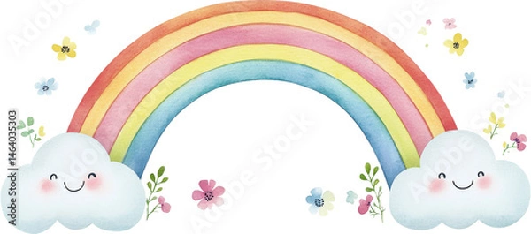 Obraz Cute Watercolor Rainbow and Clouds