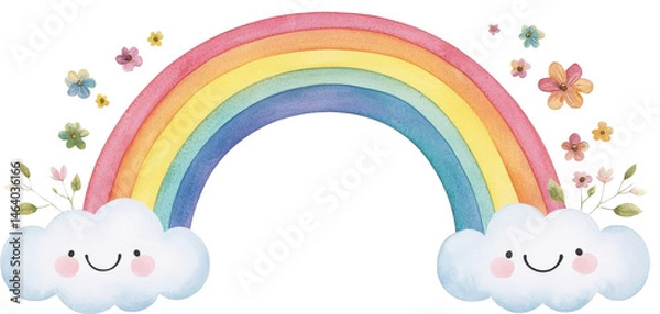 Obraz A Colorful Rainbow and Smiling Clouds