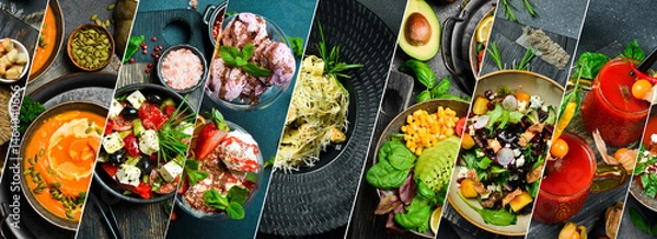 Obraz Food collage. Set of food, drinks and snacks.