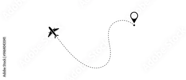 Fototapeta Route icon - two points with dotted path and location pin. Route location icon two pin sign and dotted line. Airplane routes set. Aircraft planes tracking.
