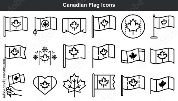Obraz A collection of minimalist black and white canadian flag icon set design