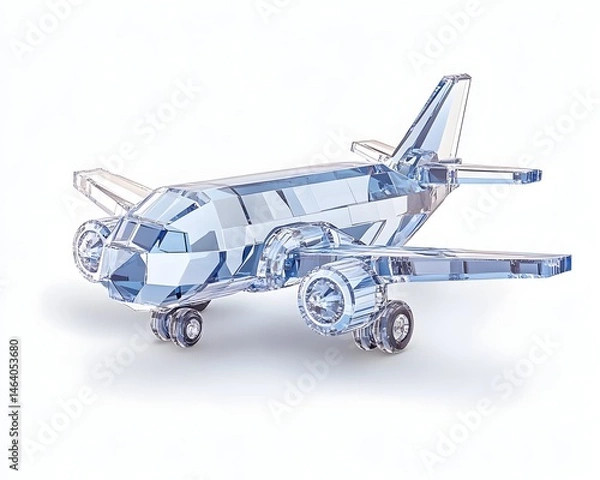 Fototapeta A crystal-clear airplane figurine, meticulously faceted, showcasing intricate details and a sleek design