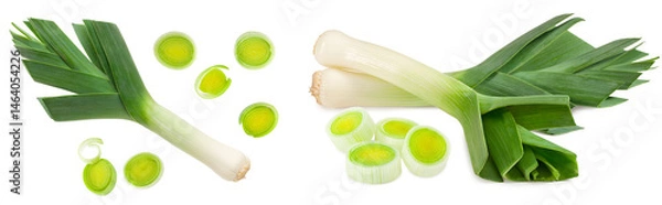 Fototapeta sliced leek isolated on white background. clipping path