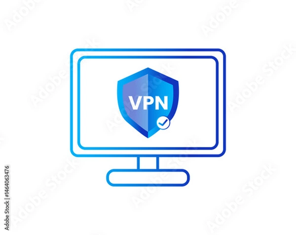 Fototapeta VPN Shield Check Mark Icon on Computer Screen Security Privacy Secure Connection Concept Vector