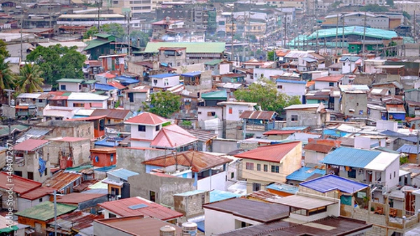 Fototapeta Barangay Sugba in Downtown Cebu, Philippines. One of the poorest neighborhoods in the city. Aerial Drone View