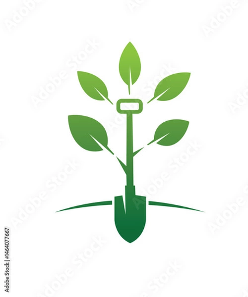 Obraz Planting tree leaves with shovel spade vector icon