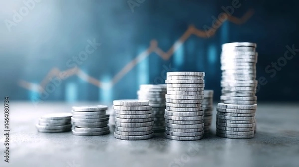 Fototapeta Growing Stacks of Coins Illustrate Financial Growth and Investment Success