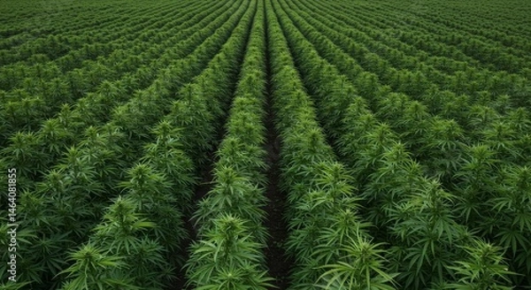 Fototapeta Rows of Green Crops in an Agricultural Field from an Aerial View