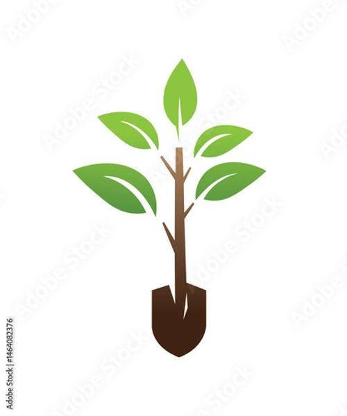 Obraz Planting tree leaves with shovel spade vector icon