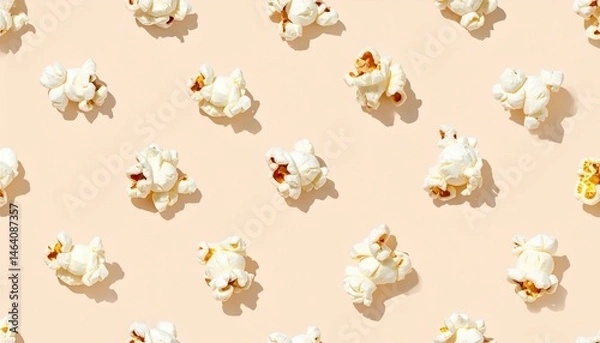 Fototapeta A seamless and minimalistic pattern featuring individual pieces of popcorn scattered evenly across a light white background, seamless popcorn background, scattered popcorn graphic