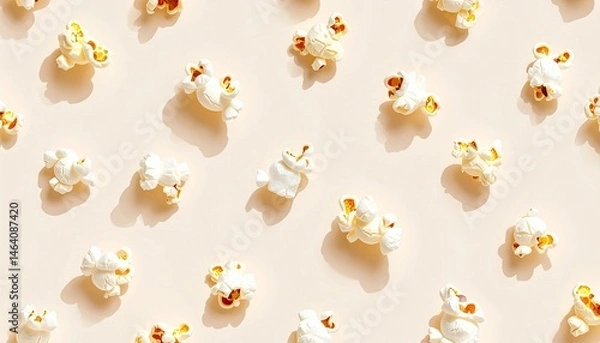 Fototapeta A seamless and minimalistic pattern featuring individual pieces of popcorn scattered evenly across a light white background, seamless popcorn background, scattered popcorn graphic