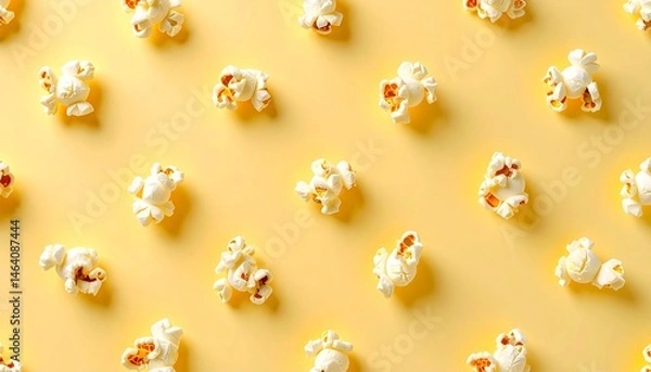 Fototapeta A seamless and minimalistic pattern featuring individual pieces of popcorn scattered evenly across a light yellow background, seamless popcorn background, scattered popcorn graphic