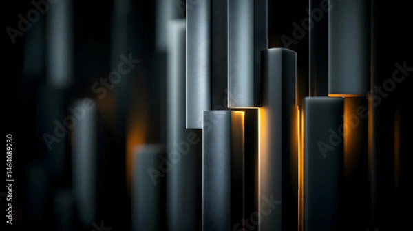 Fototapeta Abstract Geometric Design With Dark Gray Panels And Orange Light Beams