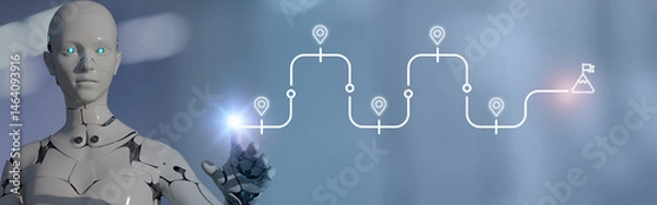 Obraz Technology Roadmap Concept. Robotic hand interacting with technology roadmap interface, symbolizing innovation, planning and progress. Strategic planning for innovative product development.