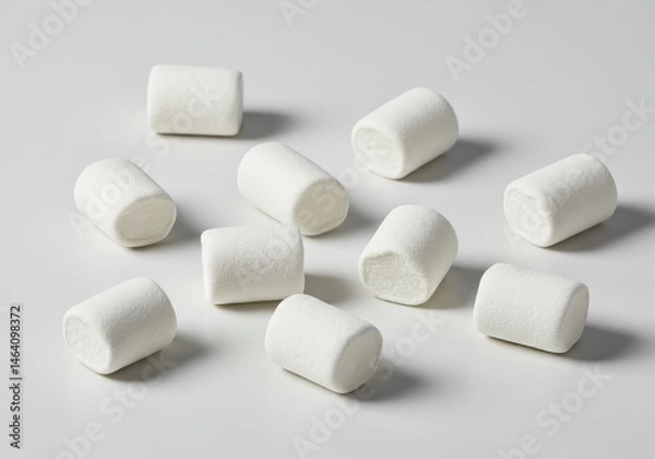 Obraz Scattered marshmallows on a white surface create a simple, sweet, and visually appealing composition