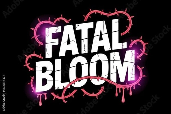 Obraz Fatal Bloom illustration with thorns, dripping effect and cracked text