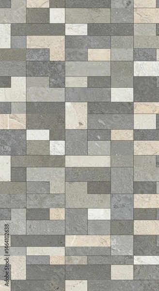 Obraz Stone Mosaic Texture with Gray and Beige Rectangular Tiles