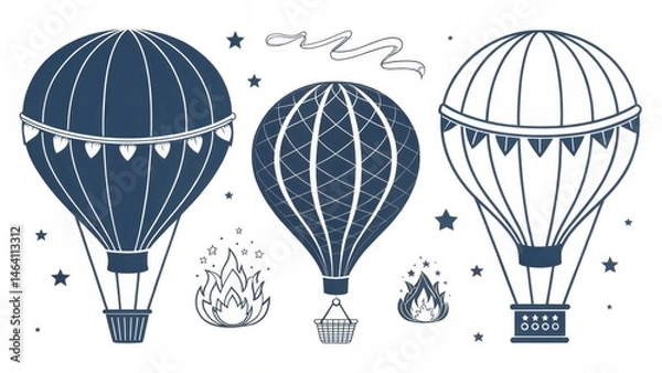 Fototapeta Set of Unique Pictograms Featuring Various Hot Air Balloons Designs