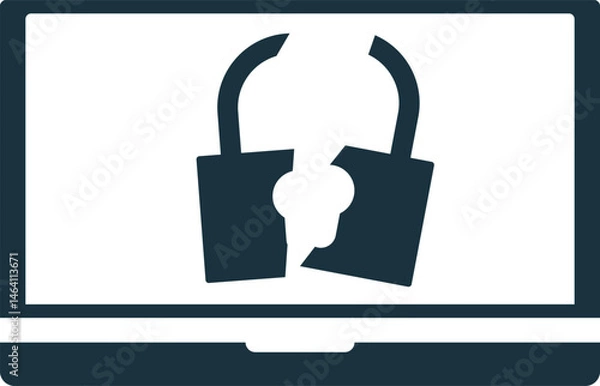 Fototapeta Broken padlock on a laptop screen representing data vulnerability and hacking