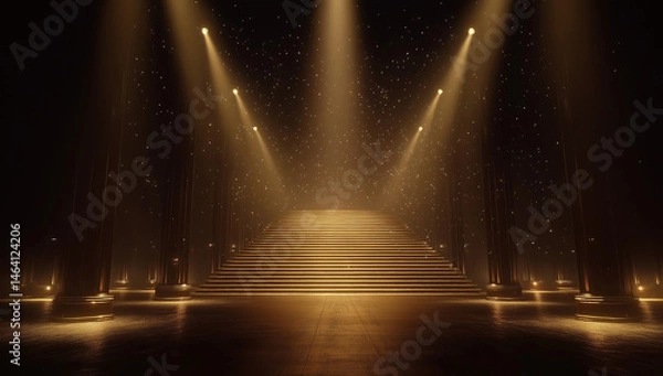 Obraz Majestic Empty Golden Stage with Grand Stairs and Spotlights