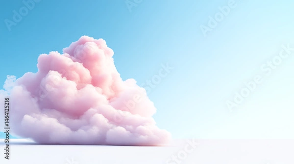 Obraz A whimsical pink cloud floats against a serene blue sky, evoking feelings of calm and tranquility in a dreamy landscape.