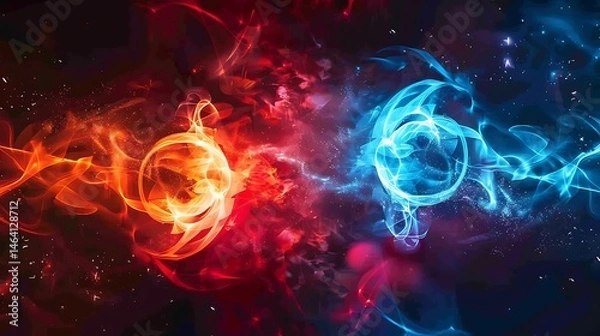 Fototapeta Abstract artistic representation of fire and ice in red and blue energy photo