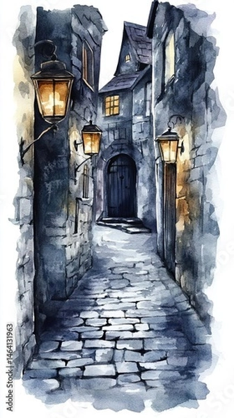 Fototapeta Urban exploration mystery vintage Enchanting Alleyway with Lanterns in an Old European Town Scene