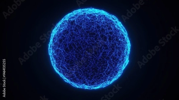 Obraz Abstract blue digital mesh light particles floating energetic atmosphere radiant glow top-down perspective in a dark space