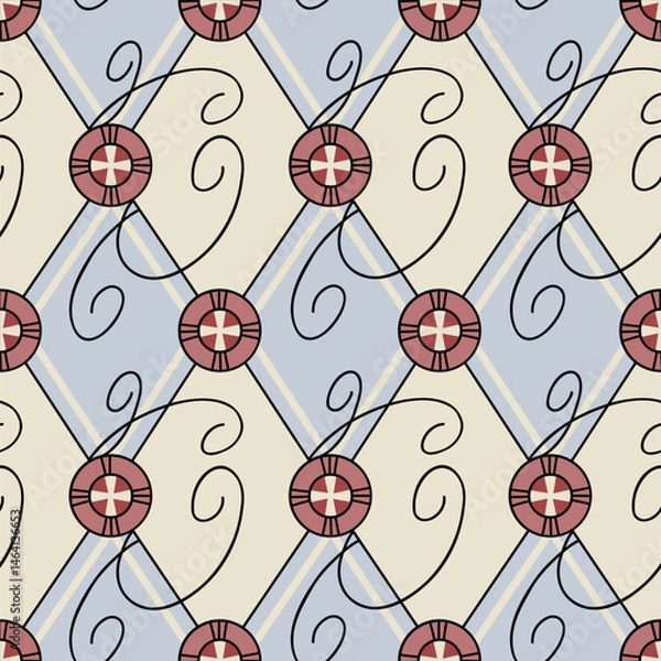 Obraz Vintage-inspired geometric seamless pattern in blue and beige