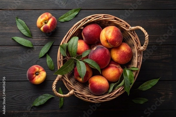 Fototapeta A bunch of fresh nectarines on an elegant white plate. A great image for summer fruit and a healthy snack. High quality photo