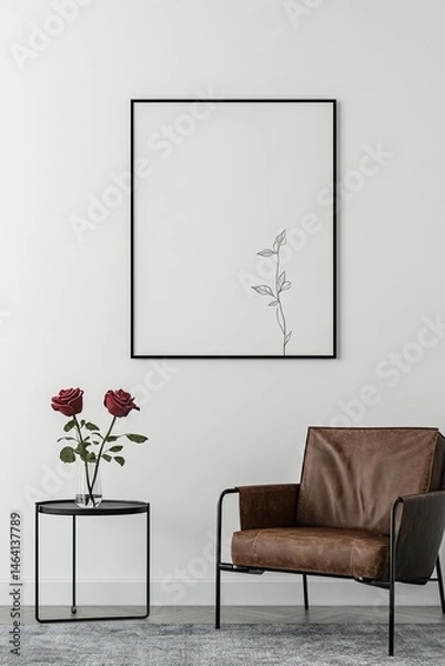 Fototapeta Minimalist botanical art print with two red roses