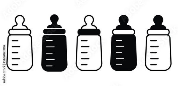 Fototapeta Baby Bottle Icons Set Minimalist Vector Illustration Black and White Color Vector Design