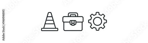 Fototapeta Construction cone, briefcase, and gear icons in black and white