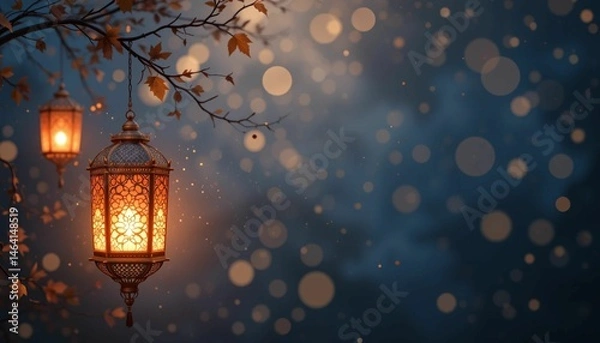 Fototapeta a copy space background themed Eid Al-Fitr with hanging lantern