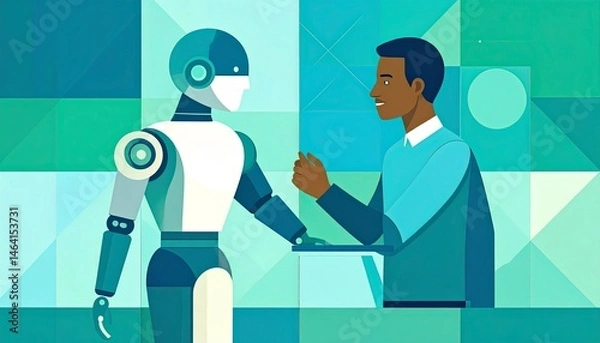 Fototapeta A Human and Robot Collaborate Technology Future Teamwork Modern Workplace