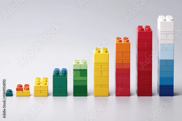 Obraz Colorful building blocks stacking up to form simple bar graph showing positive growth