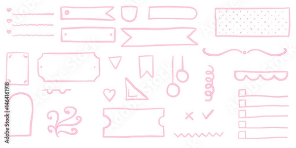 Fototapeta Coquette bullet journal elements. To-do list, corners and stickers for gilly notebook planer