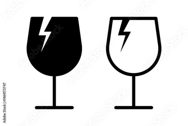 Obraz Vector isolated Fragile Glass icon set in black outline and fill