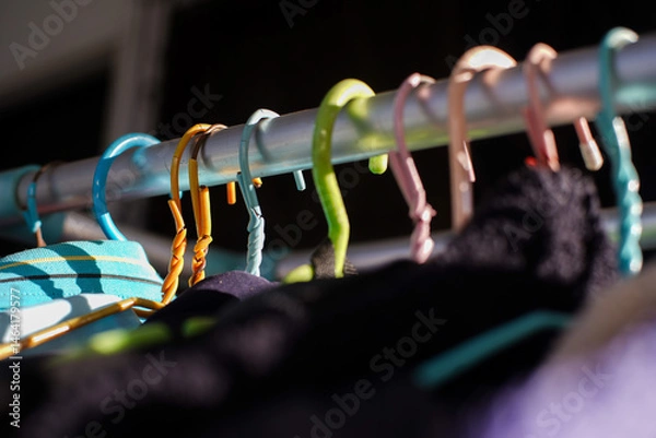 Obraz Clothes hangers drying clothes in the sun