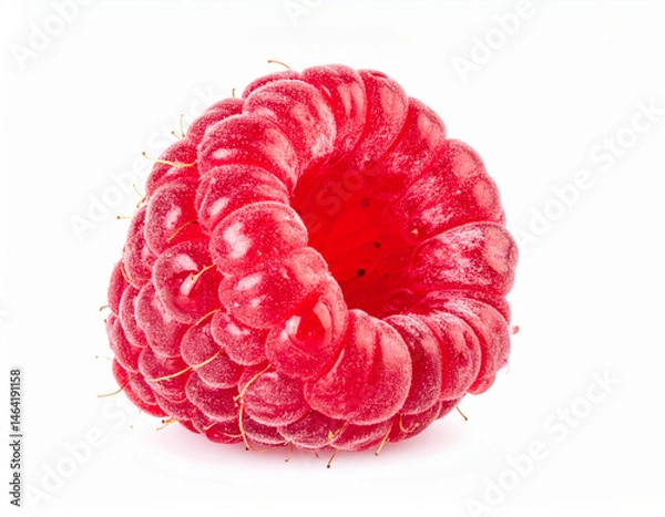 Obraz Fresh ripe raspberry isolated on white background showing tiny hairs