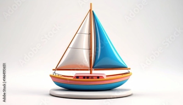 Fototapeta Colorful Toy Sailboat on White Background