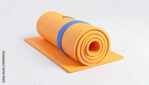 Fototapeta Orange Exercise Mat Rolled Up with Blue Band