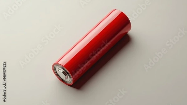 Fototapeta A sleek red AAA battery mockup with clean lines on a light grey background 
