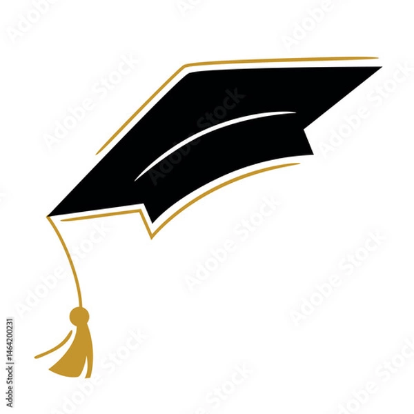 Fototapeta Traditional Graduation Hat isolated on transparent background. Congrats Graduates concept. Graduation cap or Mortarboard icon symbol. Flat vector illustration for graphic and web design