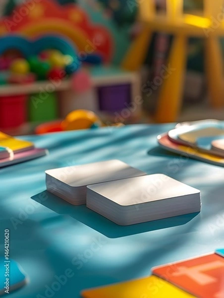Obraz Close Up Photo Of Educational Flash Cards On A Playful Blue Table