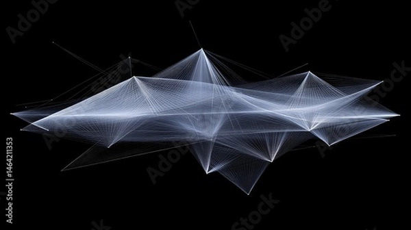 Obraz Abstract neural network diagram with layered nodes and pulsing connections on a black background
