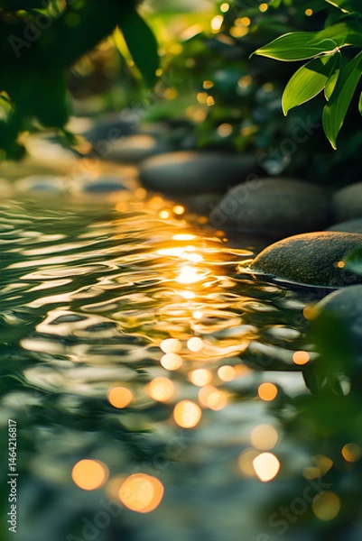 Obraz Golden Dawn: A Serene Spring Water Emergence in Nature's Oasis Capturing Tranquility and Renewal